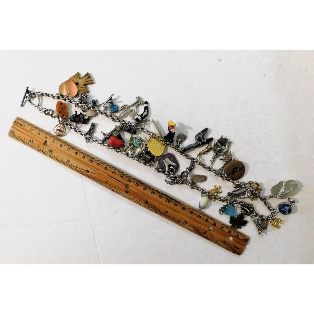 Vintage World Travel Charm Necklace 51 Unique Charms Sterling Silver Mixed Metal - Picture 11 of 15